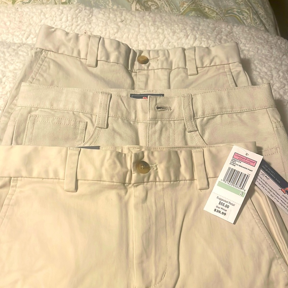 3 pairs of Vineyard Vines Stretch Breaker Pants.